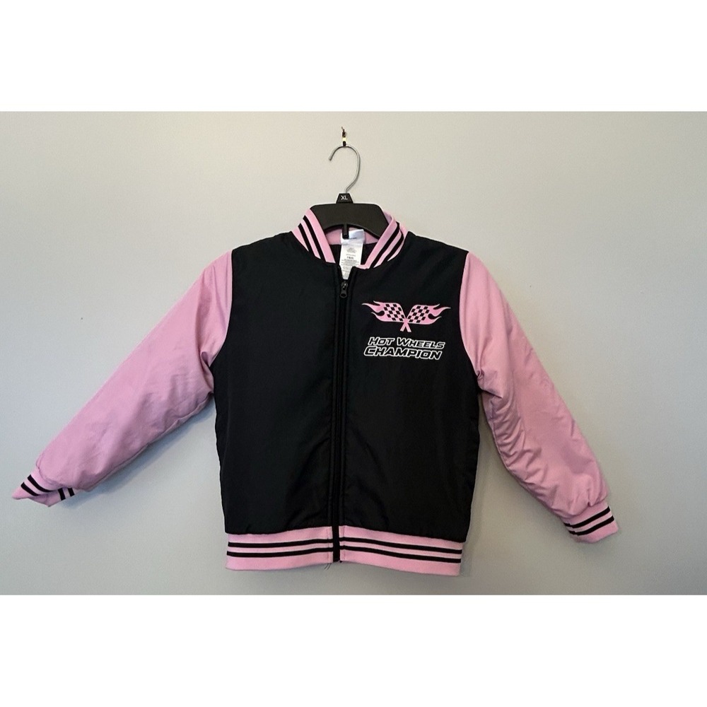 Hot Wheels Champion Letterman Jacket Girls Small (7/8)  Black Pink